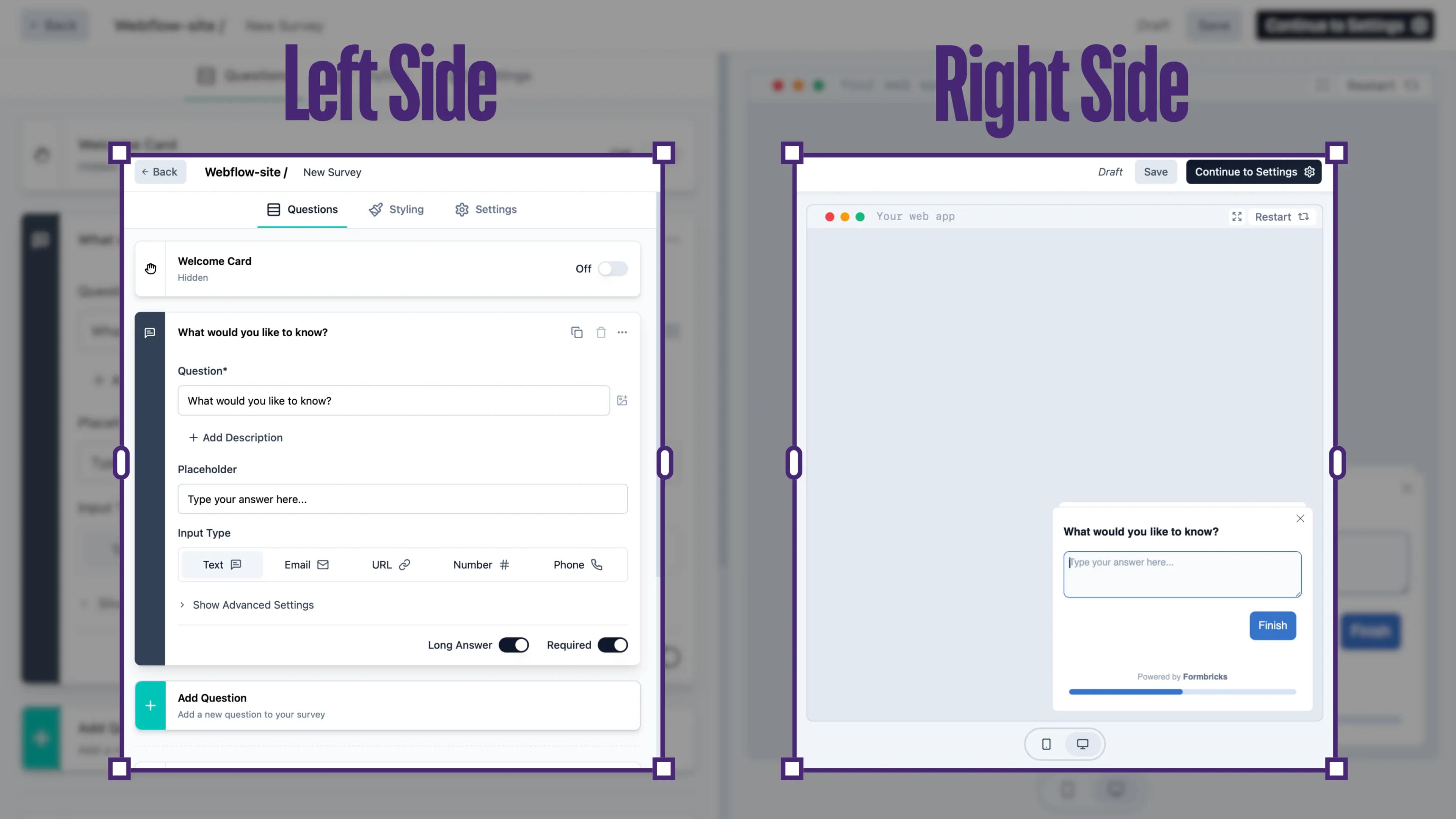 Left screen and right screen of editor