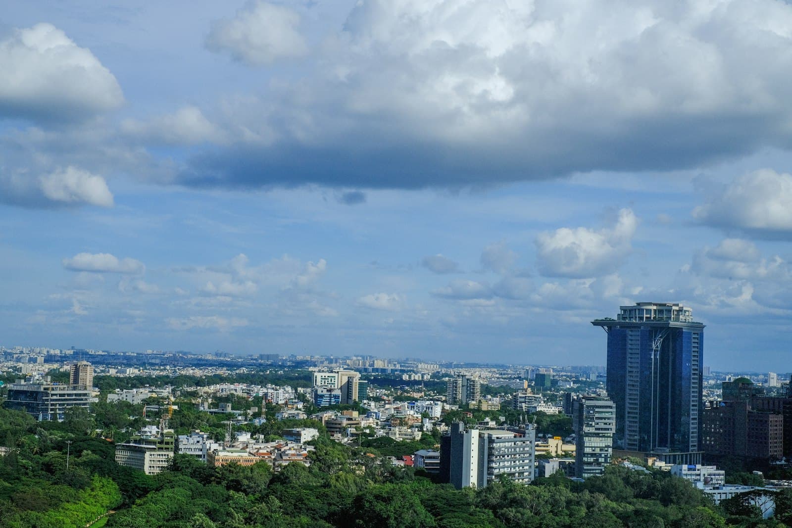 The Bengaluru skyline with towers and trees