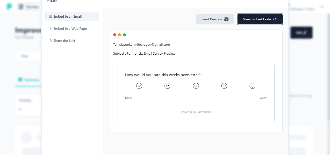 Formbricks newsletter survey embed code