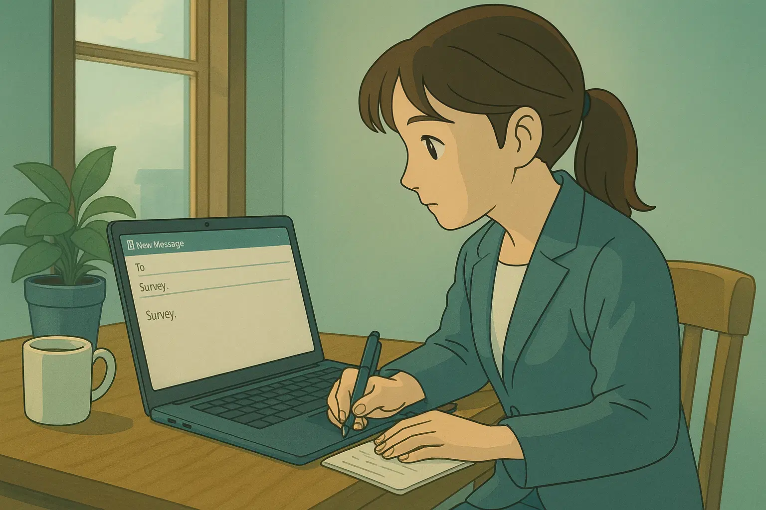 An illustration showing a survey link being sent via email to a user's smartphone, symbolizing email distribution.