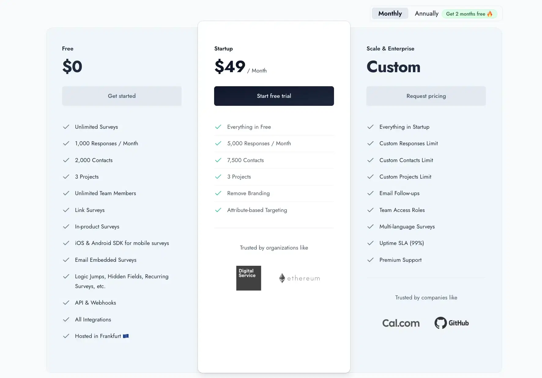 Formbricks transparent pricing with self-hosting options