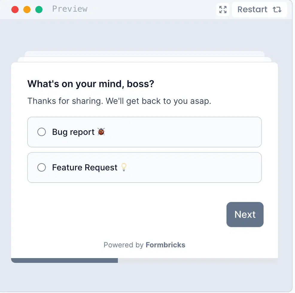 In-app feedback survey example