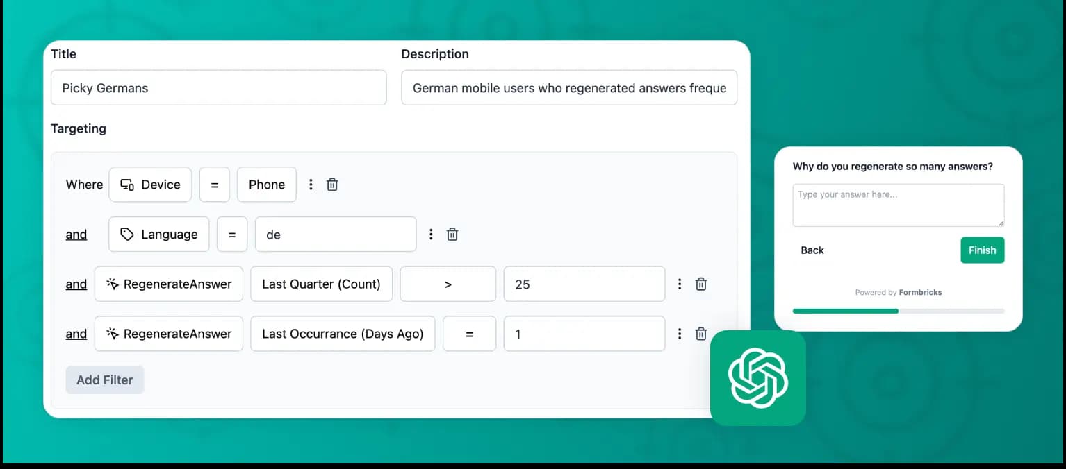 OpenAI granular targeting with event-based and attribute-based segmentation for precise user feedback