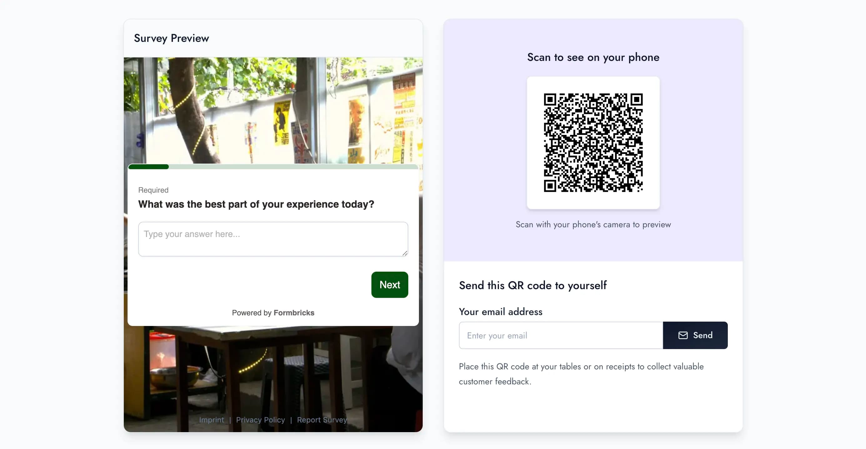 QR code survey distribution for collecting restaurant guest feedback