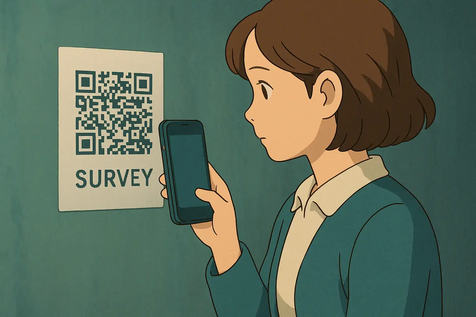 An illustration showing a survey link being sent via email to a user's smartphone, symbolizing email distribution.