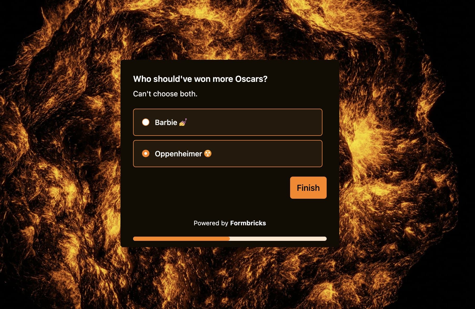 Screenshot of Oppenheimer styled survey on the free and open source form builder Formbricks