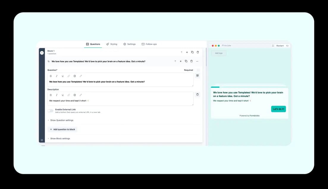 Online survey editor interface for building and distributing surveys