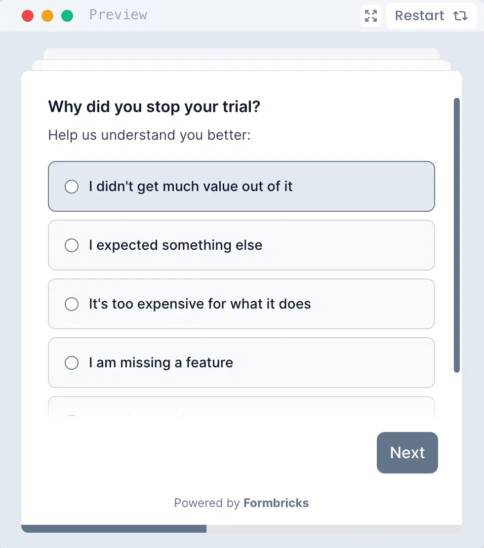 Trial exit survey example