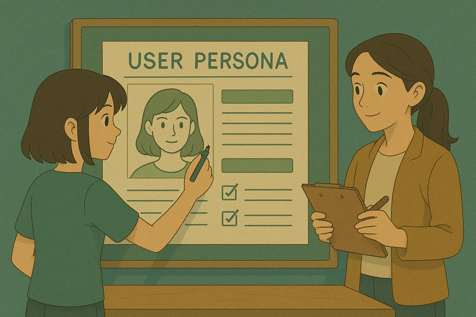 User persona showing goals, behaviors, and pain points