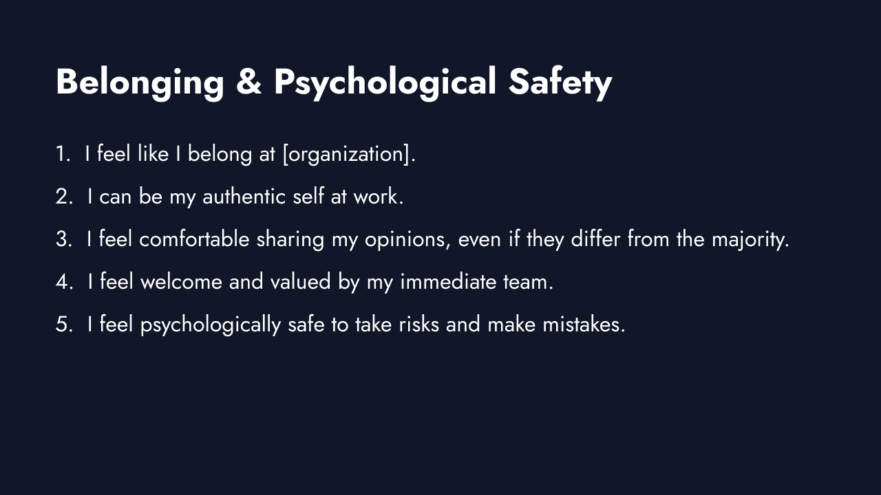 Belonging and psychological safety survey questions