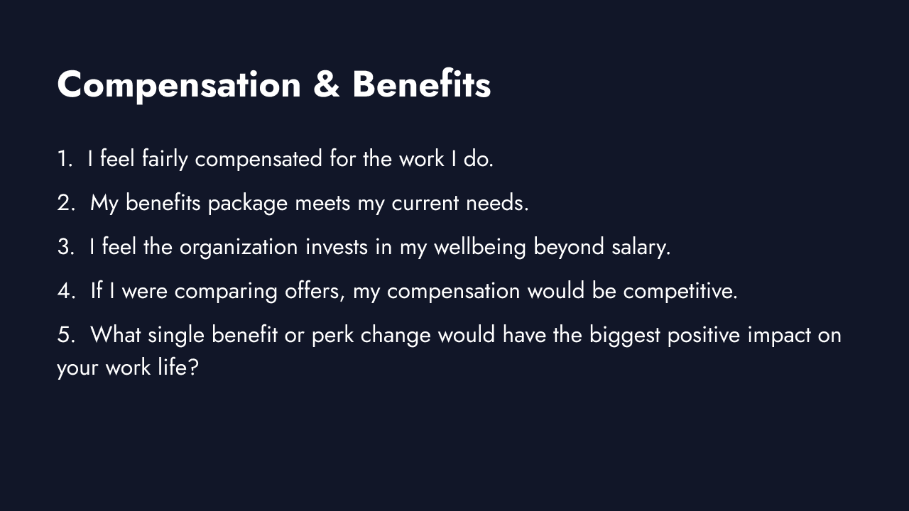 Compensation and benefits pulse questions