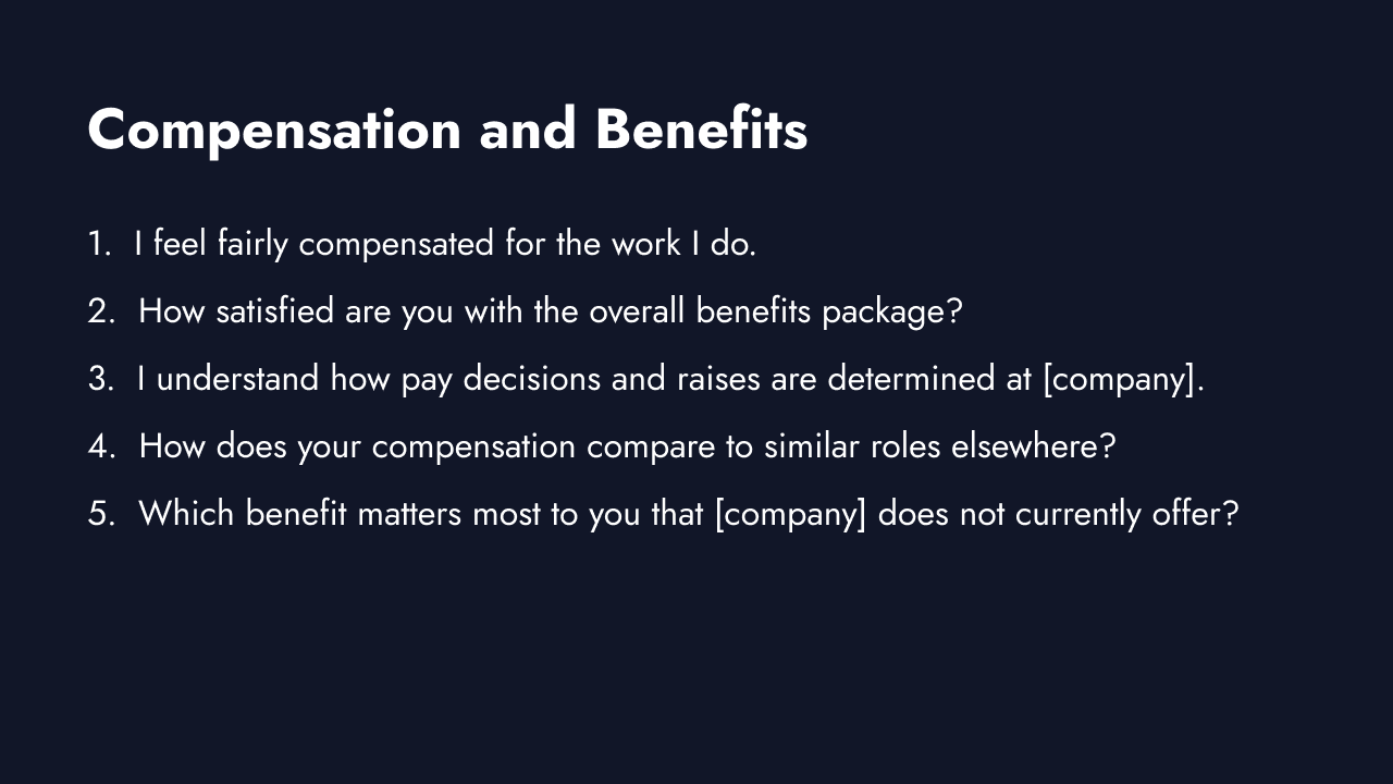 Compensation and benefits survey questions