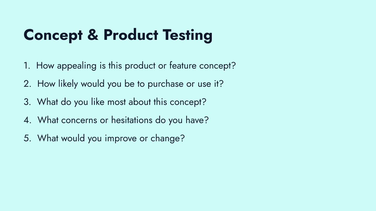 Concept and product testing survey questions