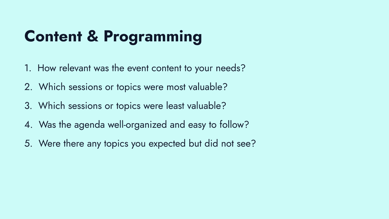Event content and programming questions