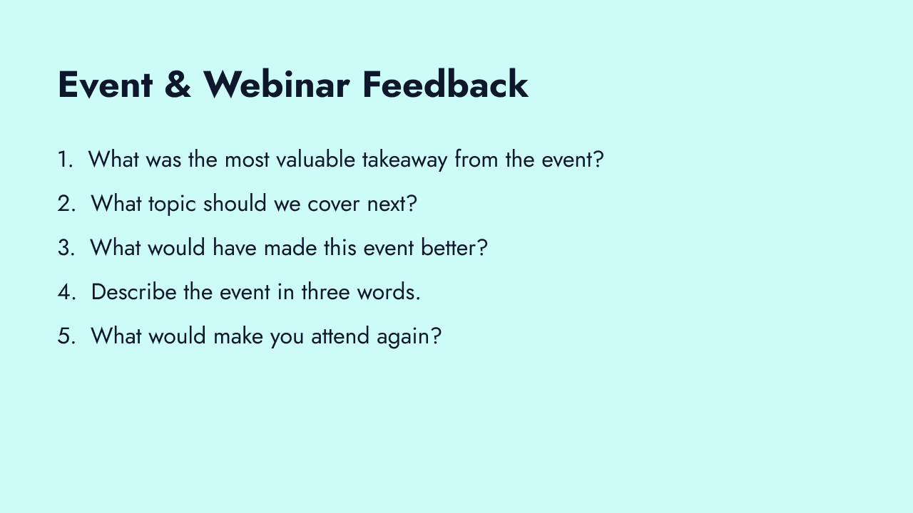 Open-ended event and webinar feedback questions