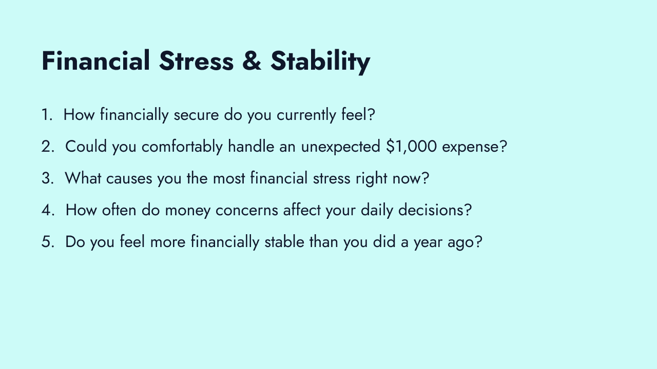 Financial wellbeing and spending survey questions