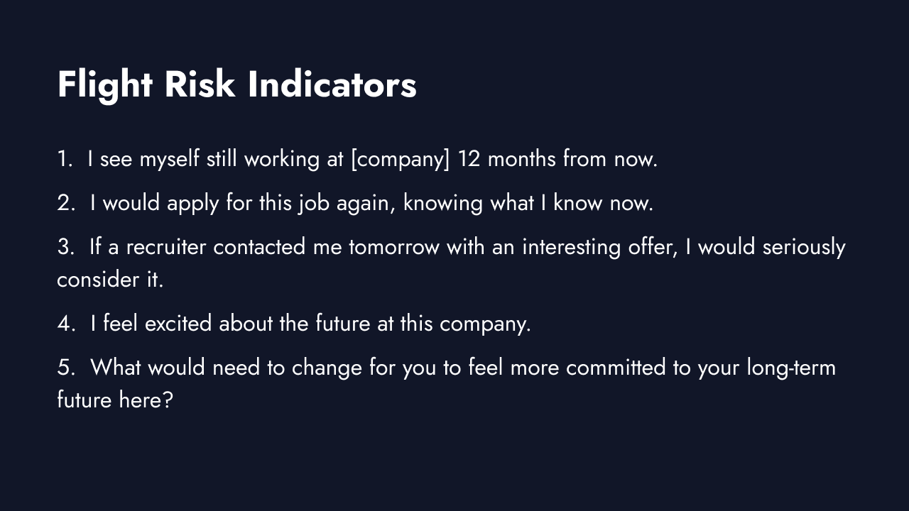 Flight risk indicator survey questions