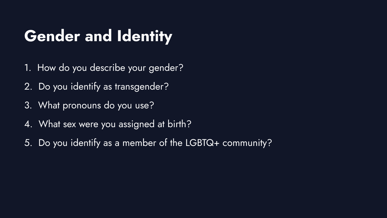 Gender and identity demographic questions
