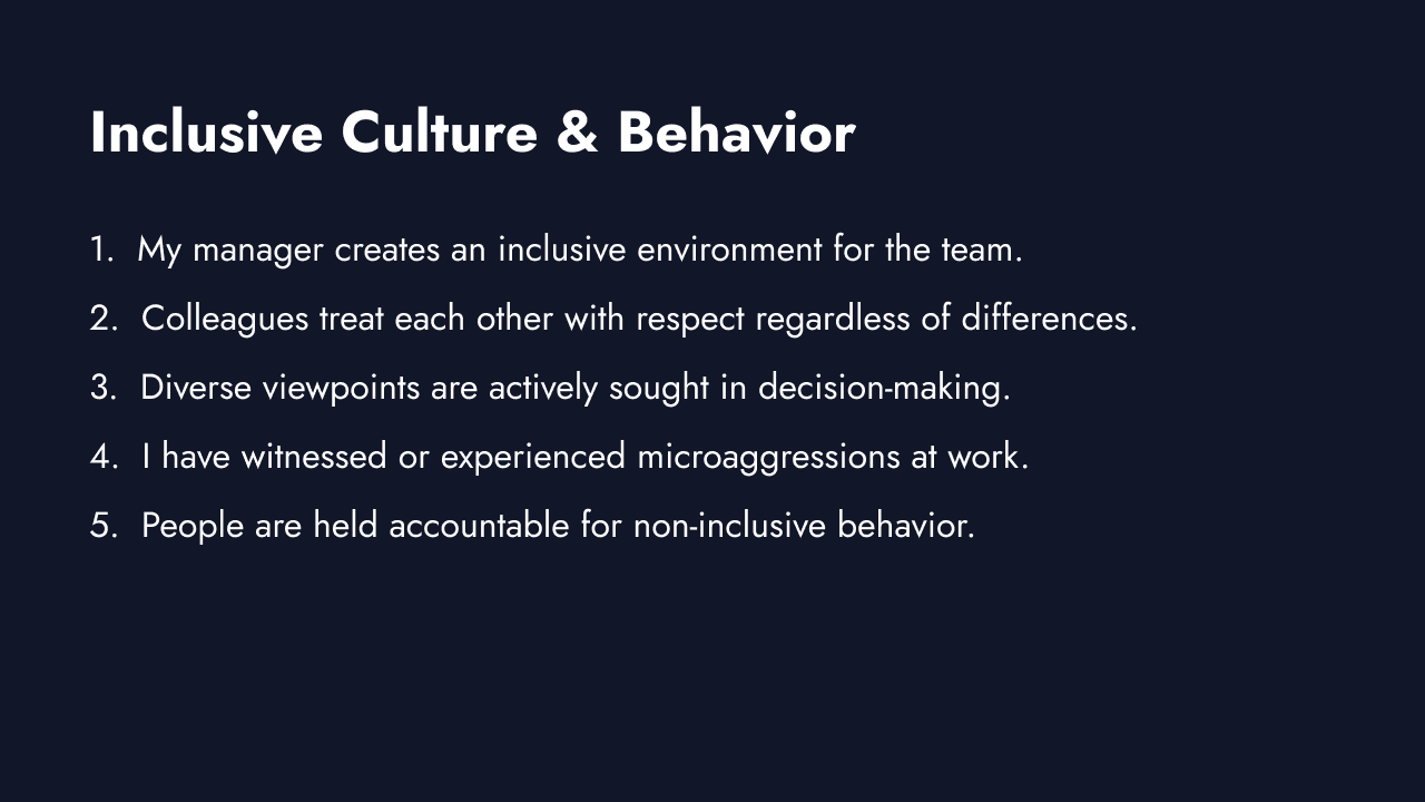 Inclusive culture and behavior survey questions