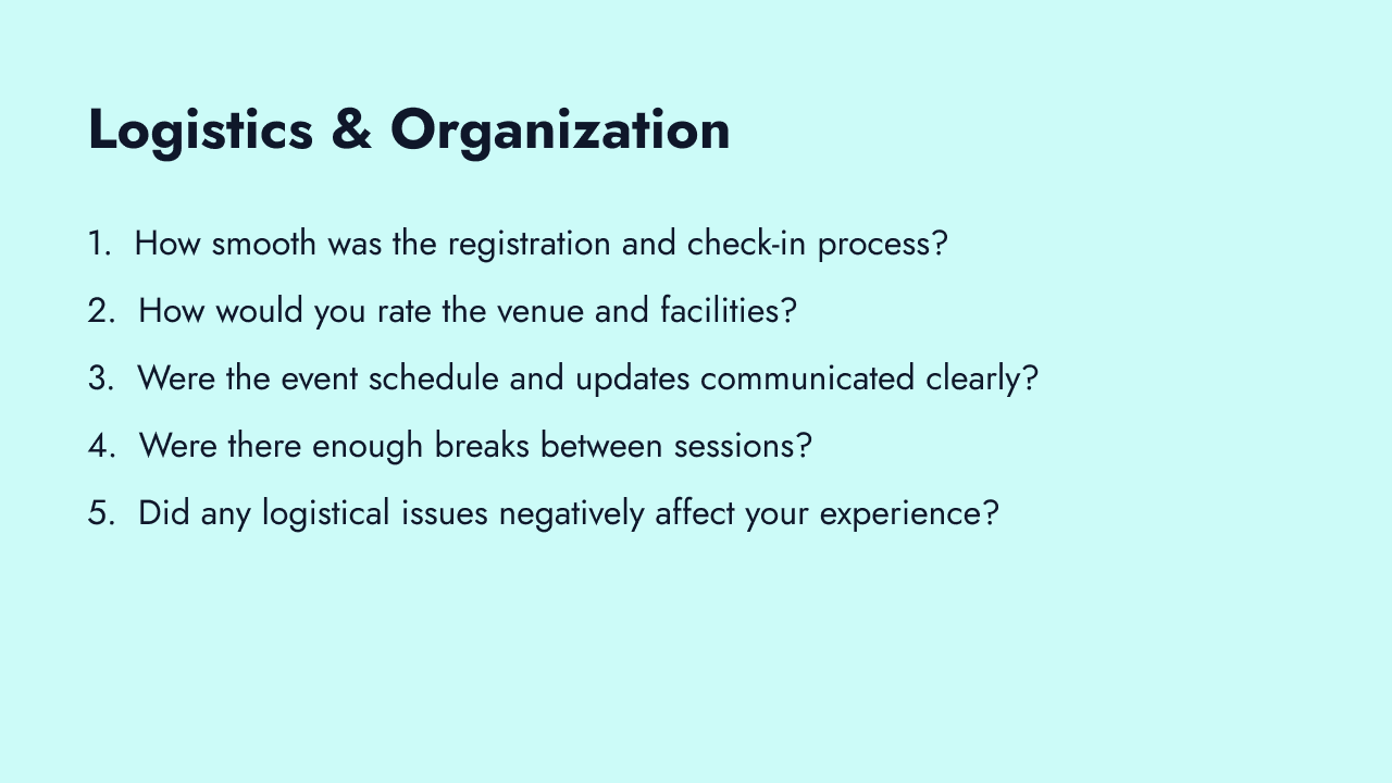 Event logistics and organization questions