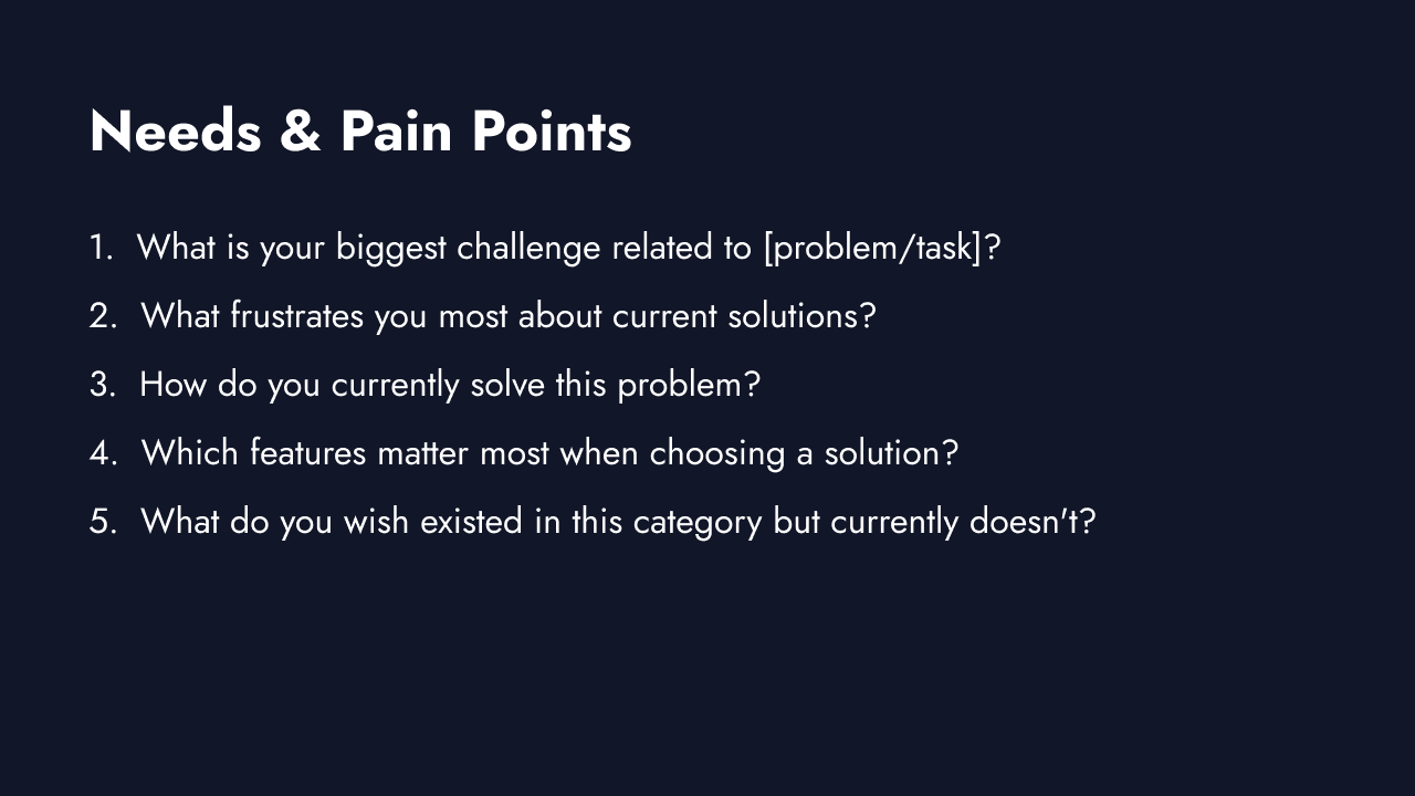 Customer needs and pain point questions