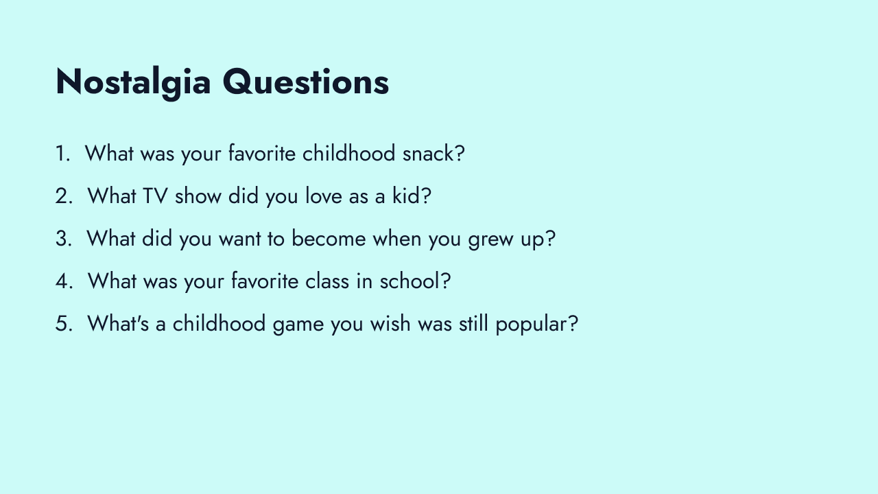 Nostalgia and childhood fun survey questions