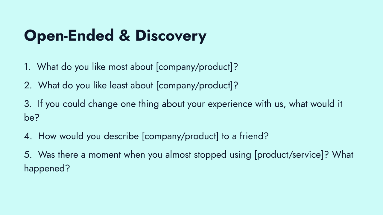 Open-ended customer discovery survey questions