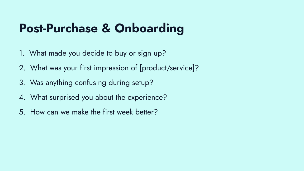 Open-ended post-purchase and onboarding questions