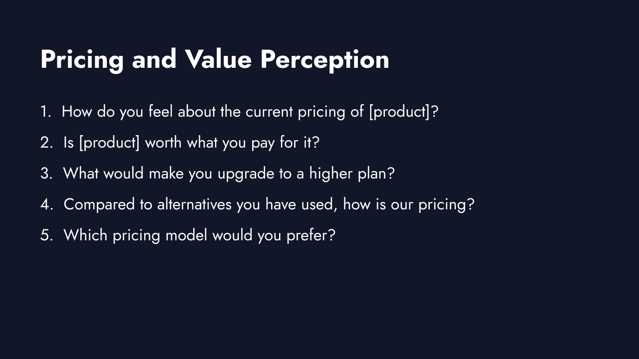Pricing and value perception survey questions