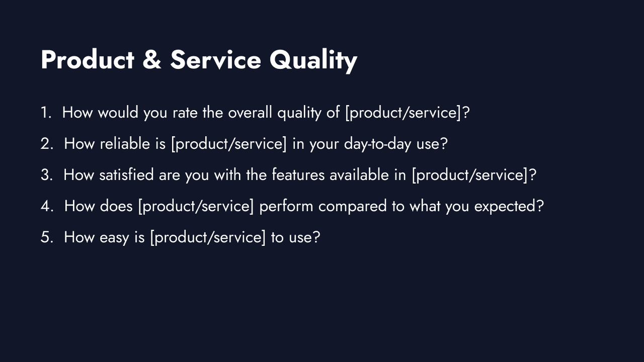 Product and service quality survey questions
