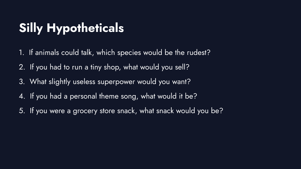 Fun survey questions for icebreakers, newsletters, and team warmups