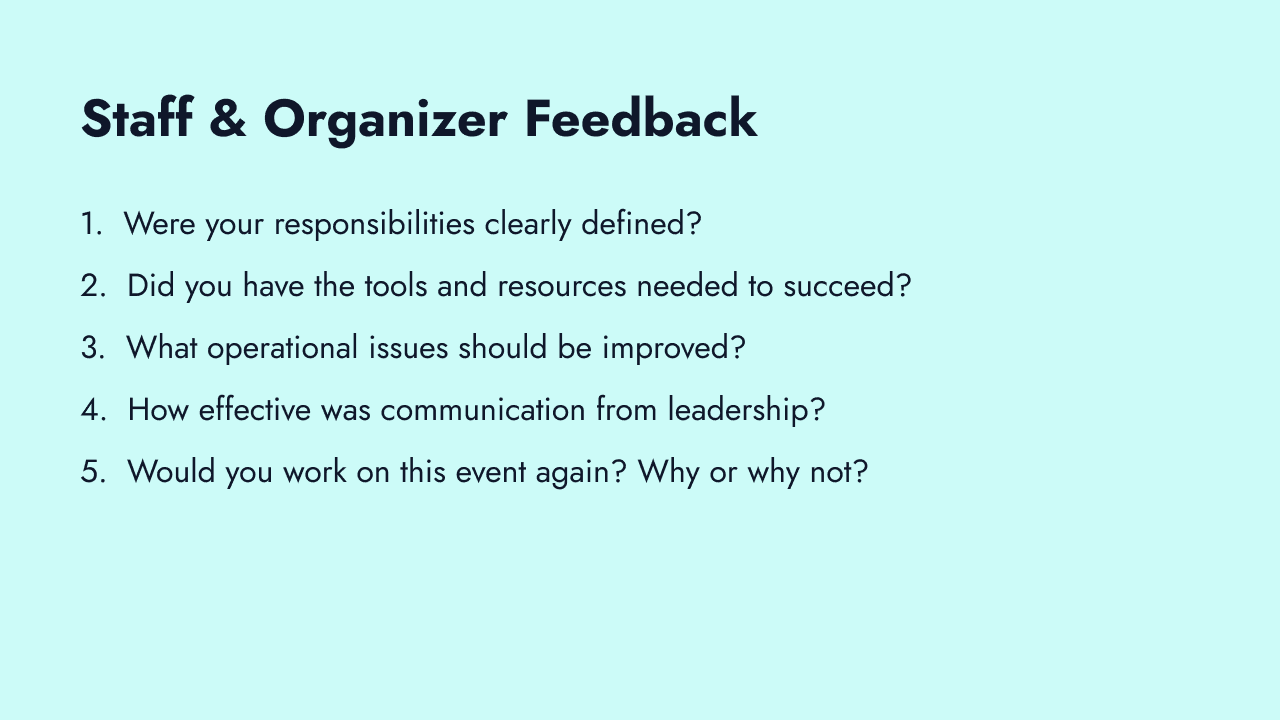 Post-event questions for staff and organizers