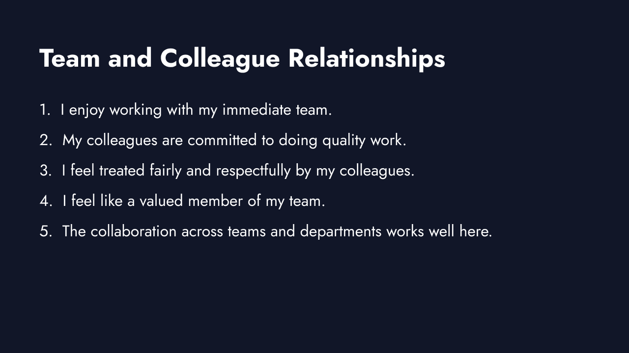 Team and colleague relationships survey questions