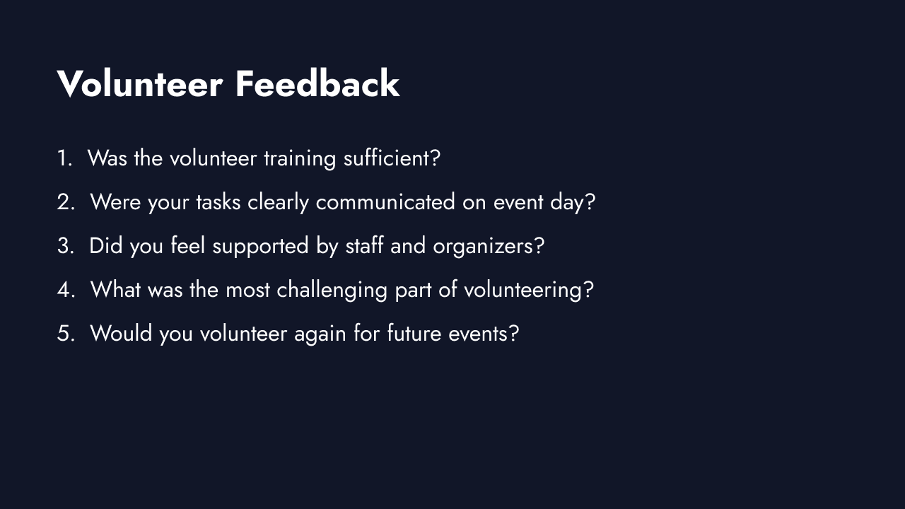 Post-event questions for volunteers