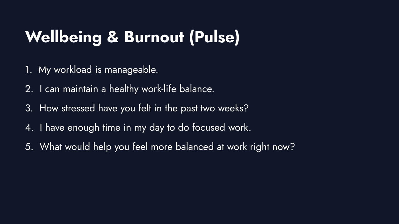 Wellbeing and workload pulse questions