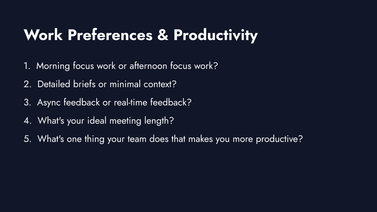 Work preferences and productivity fun survey questions