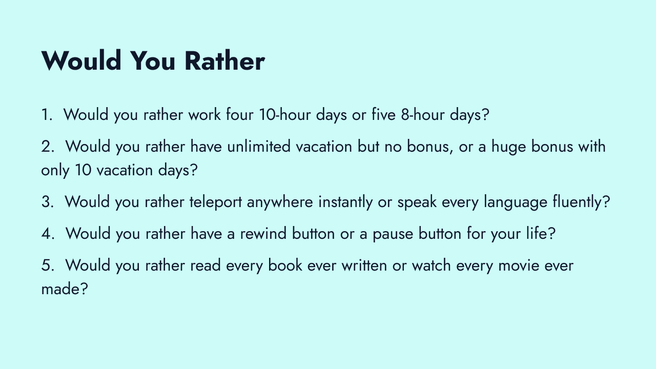 Would-you-rather fun survey questions