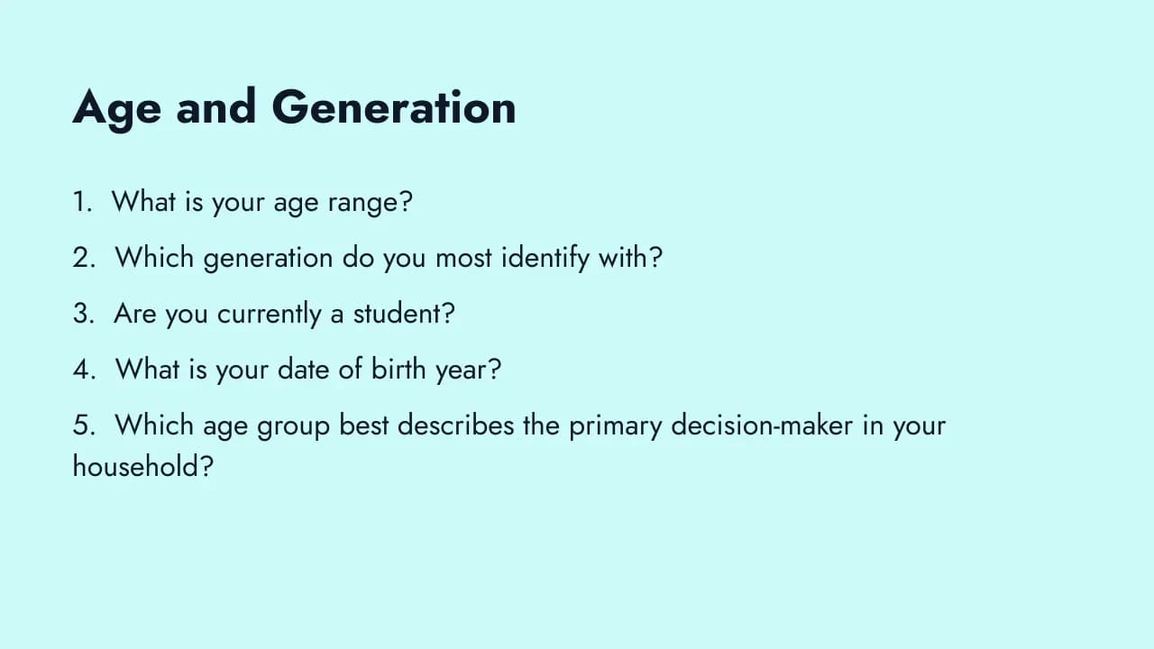 Age and generation demographic questions