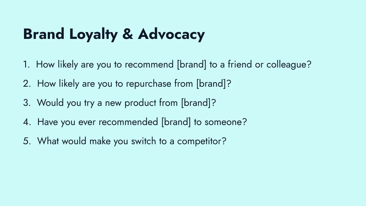 Brand loyalty and advocacy survey questions