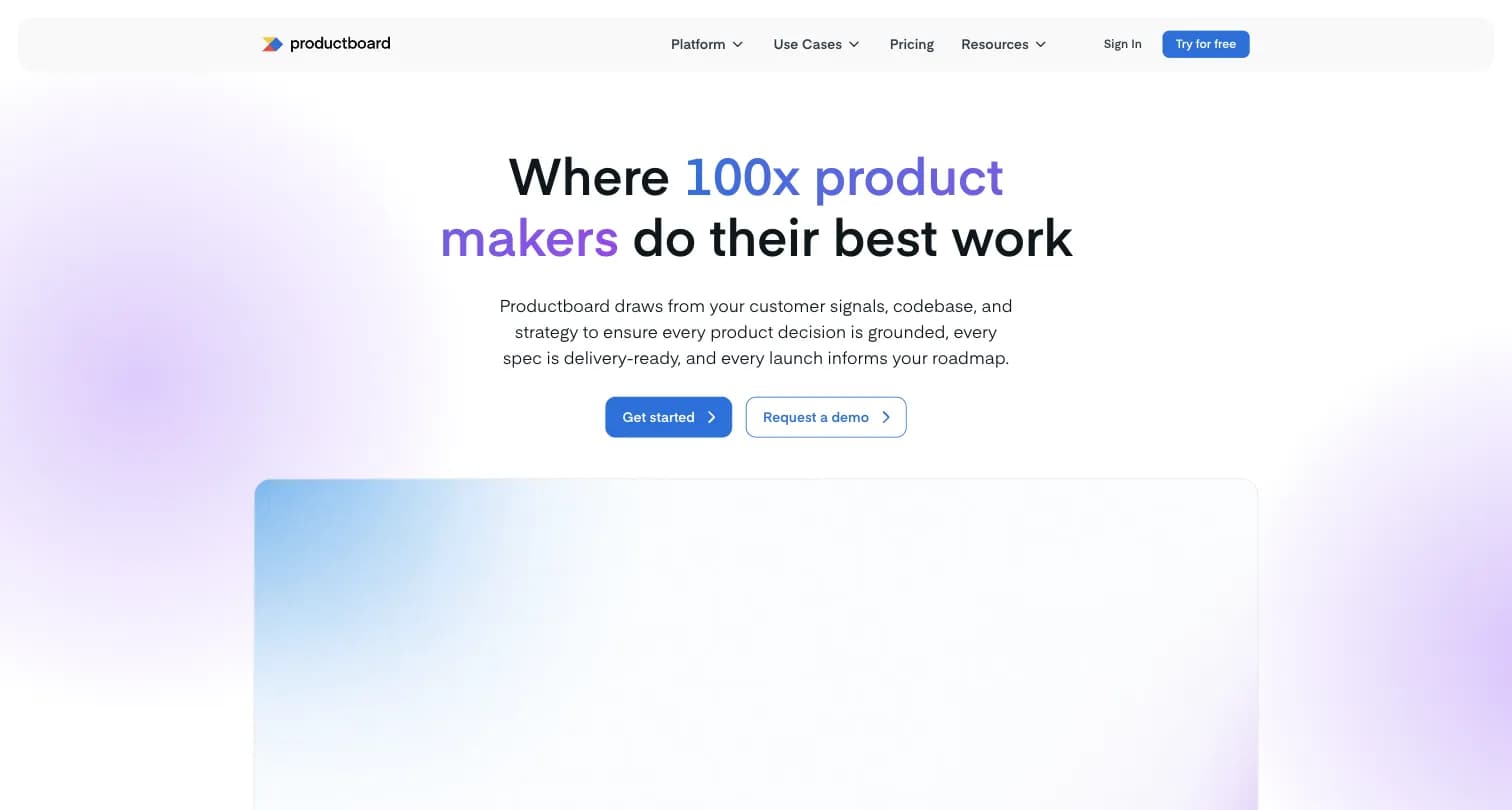 Productboard homepage, an agentic product management system