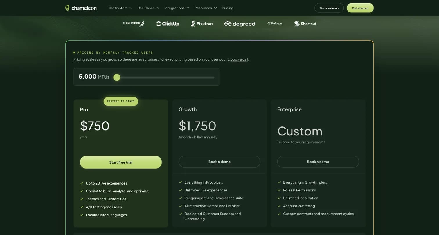 Chameleon pricing page, captured August 2026