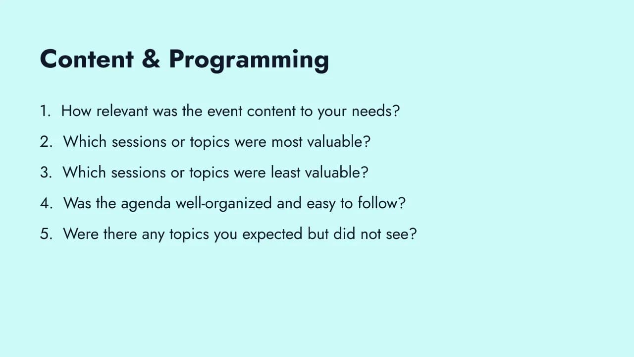 Event content and programming questions