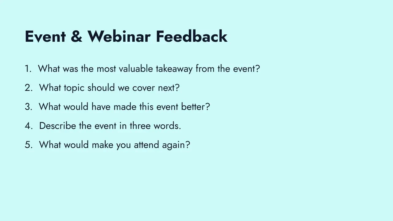 Open-ended event and webinar feedback questions