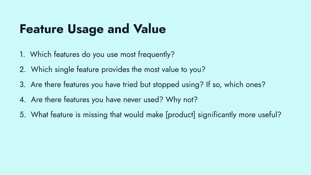 Feature usage and value survey questions