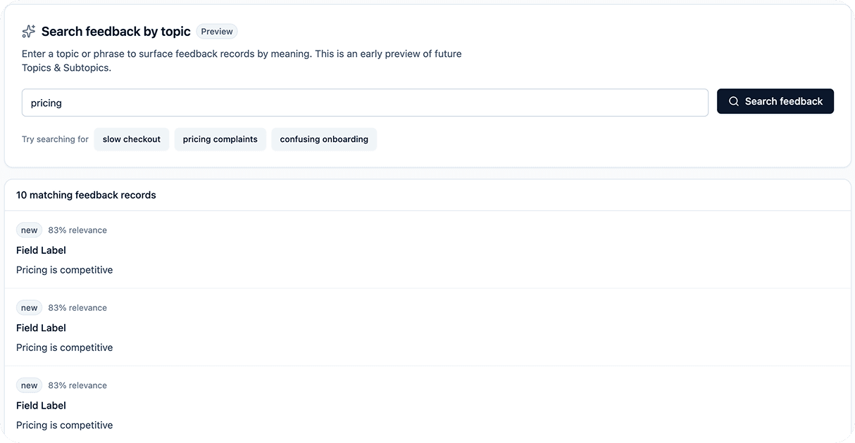 Topics and Subtopics for open-text feedback
