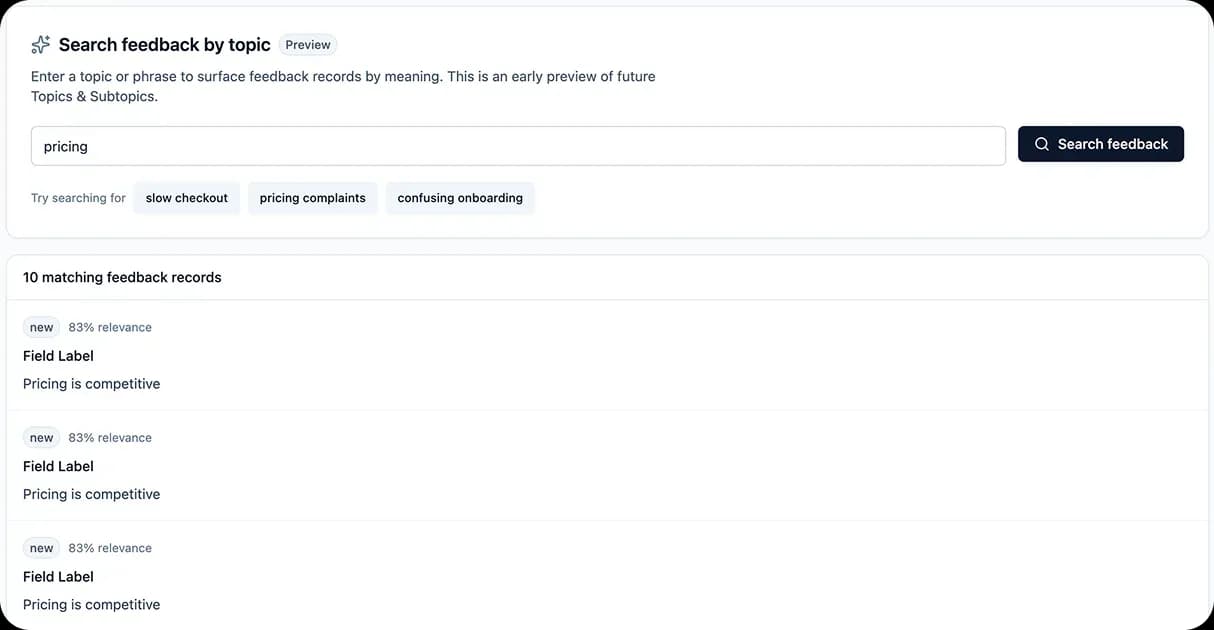 Topics and Subtopics for open-text feedback