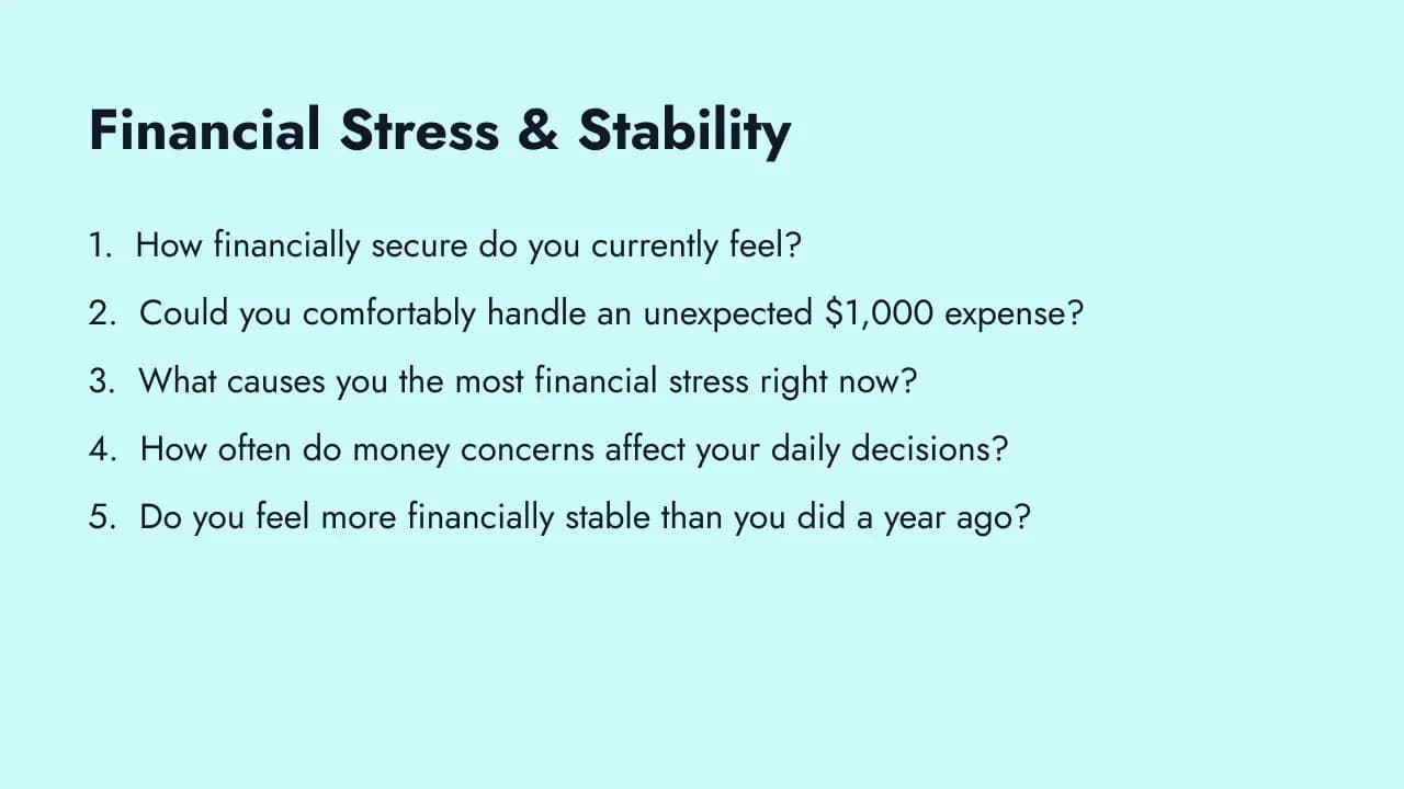 Financial wellbeing and spending survey questions
