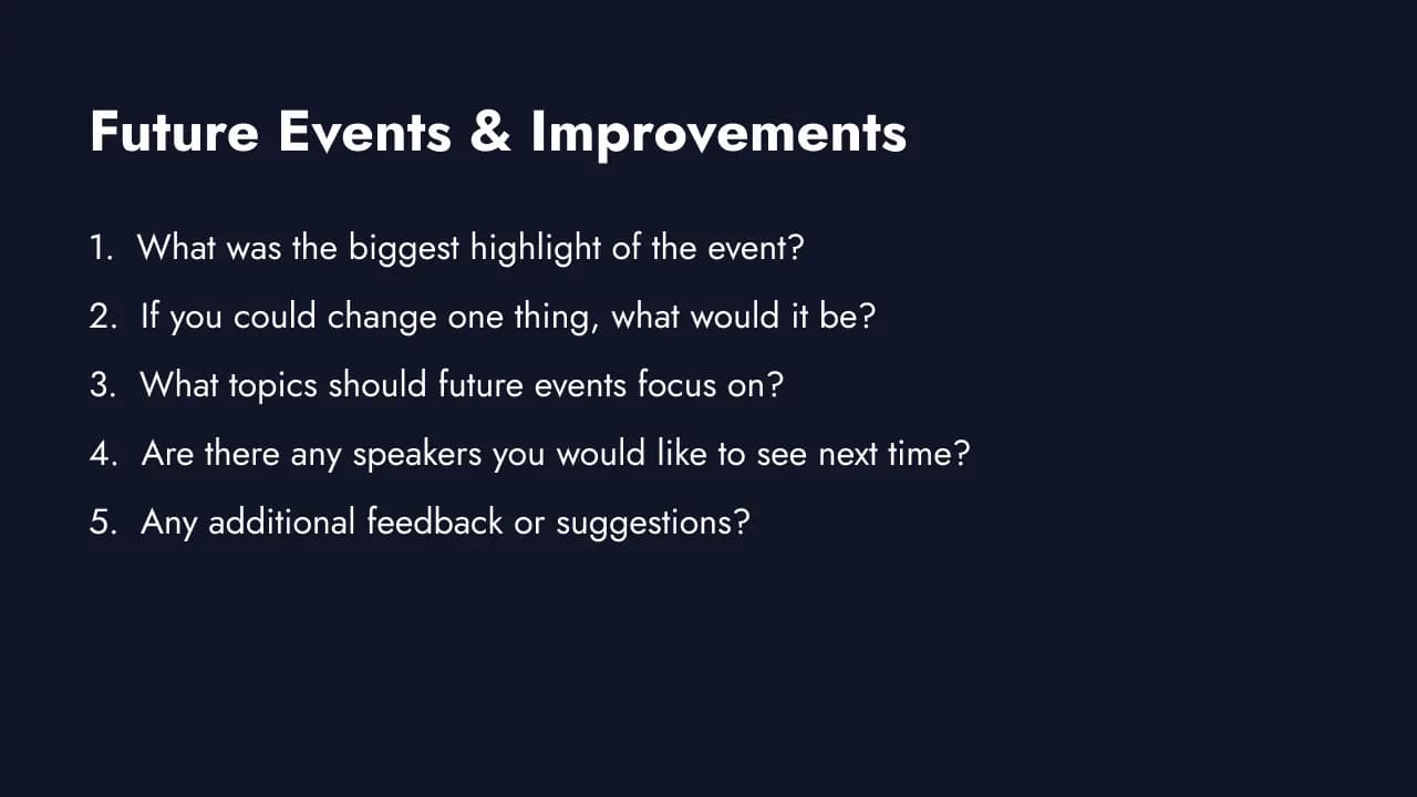 Open-ended future event improvement questions