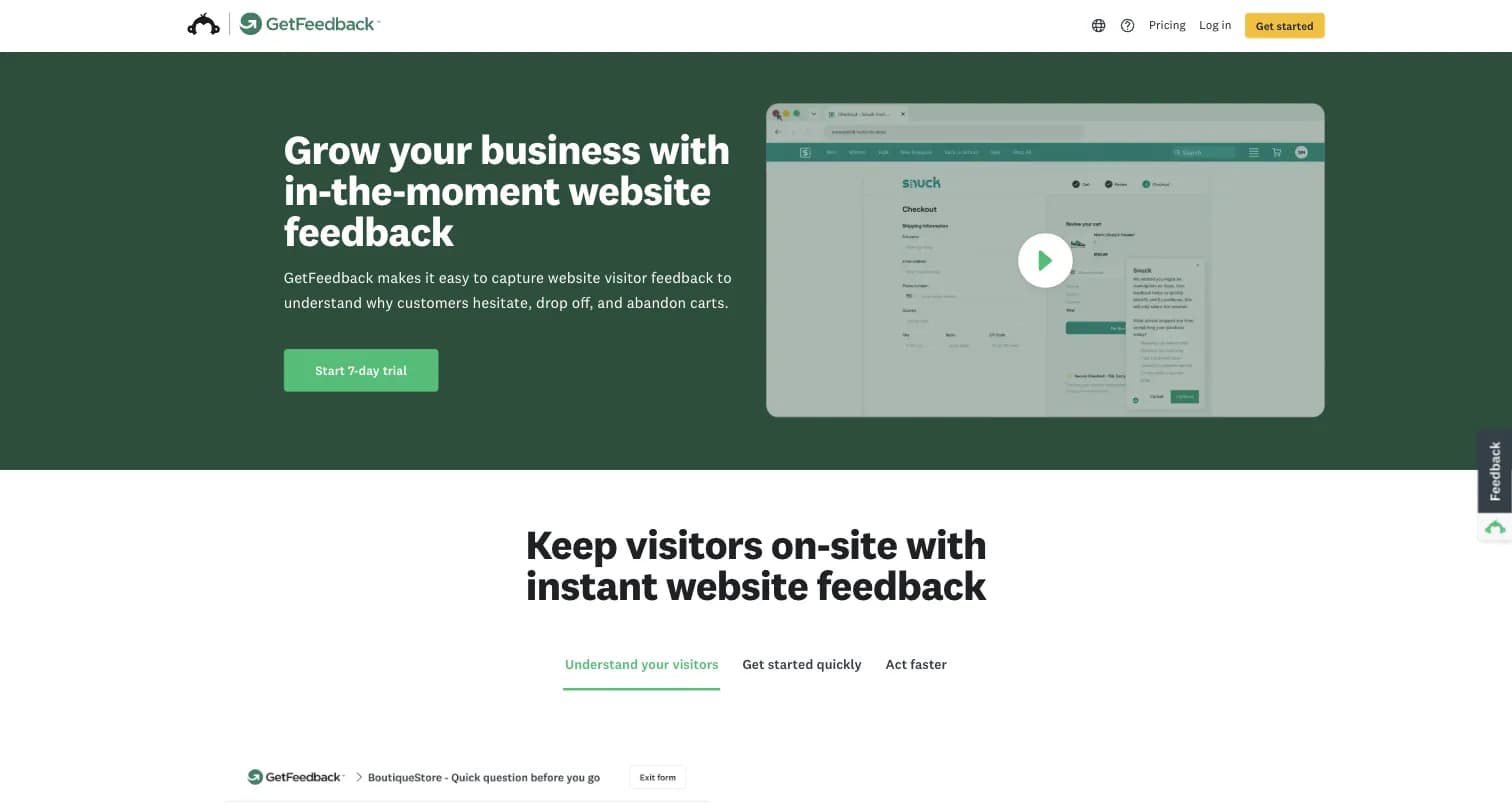 GetFeedback website feedback widget product page, captured August 2026