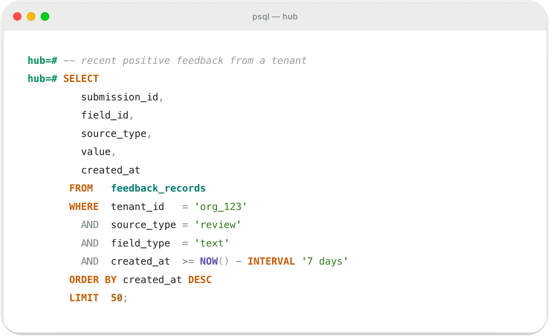 A SQL-first feedback model